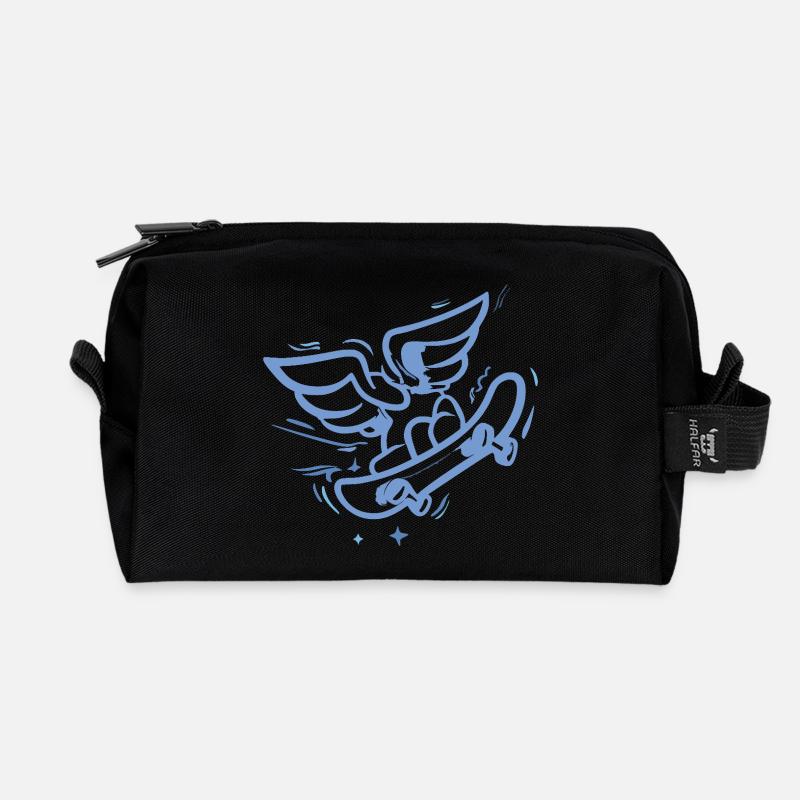 Flügel-Skateboard Herz Blau - Recycelte Kulturtasche - Schwarz