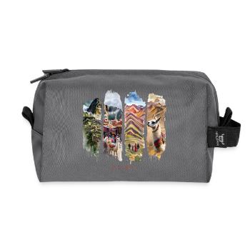 Voyage de vacances au Pérou – Motif Inca et Montagne - Trousse de toilette en tissu recyclé - anthracite - Devant