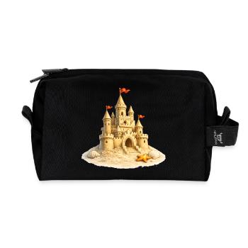 Sandcastle on the beach with shells - Recycled Toiletry Zip Bag - black - Front
