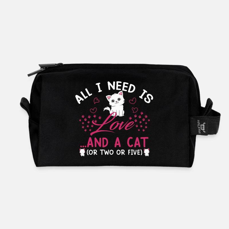 cat love - Recycled Toiletry Zip Bag - black