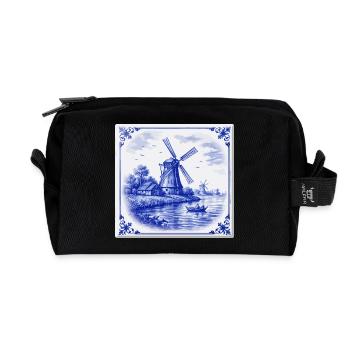 Delfter Windmühle am See - Recycelte Kulturtasche - Schwarz - Vorne