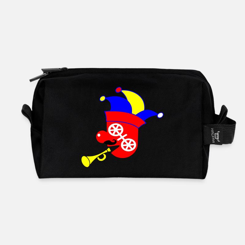 Karnevalsfigur mit bunter Clownmaske - Recycelte Kulturtasche - Schwarz