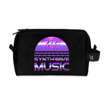 80s Neon Retro Synthwave Music Electronic Wave - Recycled Toiletry Zip Bag - black - Front