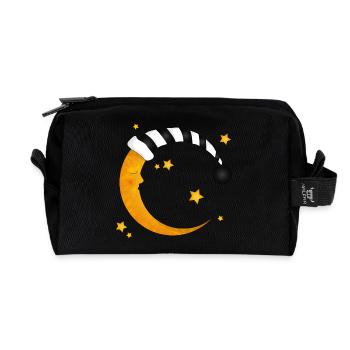 schlafender Mond mit gestreifter Schlafmütze - Recycelte Kulturtasche - Schwarz - Vorne