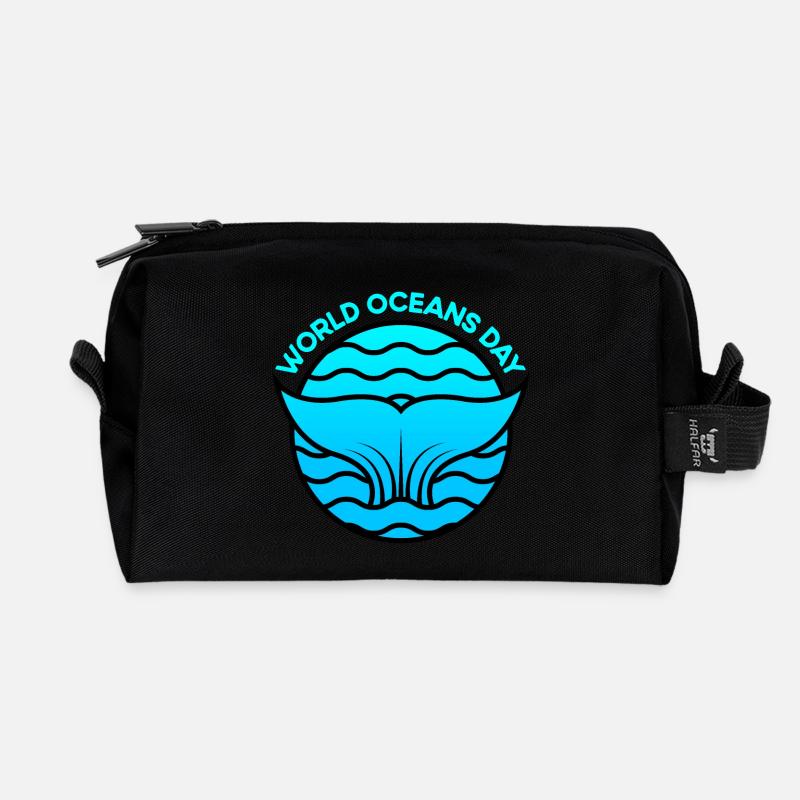 World Oceans Day - Recycled Toiletry Zip Bag - black