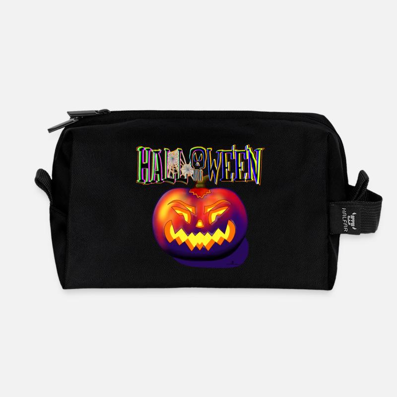 glühender halloween Kürbis - Recycelte Kulturtasche - Schwarz