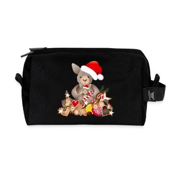 kangourou doux pour Noël avec chapeau de Noël - Trousse de toilette en tissu recyclé - noir - Devant
