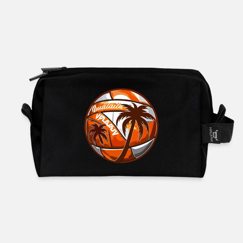 Beach Volleyball mit Palmen - Recycelte Kulturtasche - Schwarz