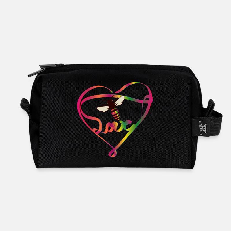 stilisierte Biene mit buntem Band und viel Liebe - Recycelte Kulturtasche - Schwarz