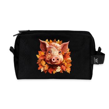Schweingesicht im bunten Herbstlaub - Recycelte Kulturtasche - Schwarz - Vorne
