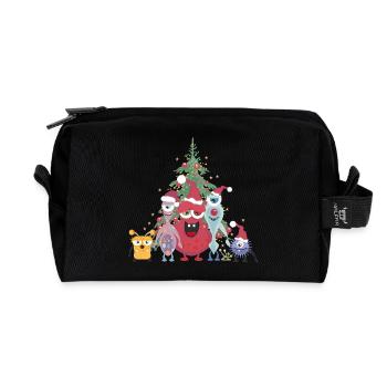 fröhliche bunte Monster Familie feiert Weihnachten - Recycelte Kulturtasche - Schwarz - Vorne