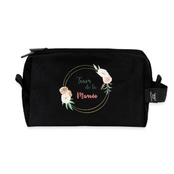Team de la mariée - frame or et fleurs - Trousse de toilette en tissu recyclé - noir - Devant