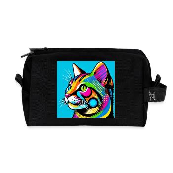 Chat Pop Art - Trousse de toilette en tissu recyclé - noir - Devant