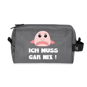 Blobfisch ich muss gar nix Spruch lustige Sprüche - Recycelte Kulturtasche - Anthrazit - Vorne