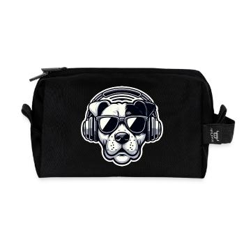 Hund Kopfhörer Brille cool - Recycelte Kulturtasche - Schwarz - Vorne