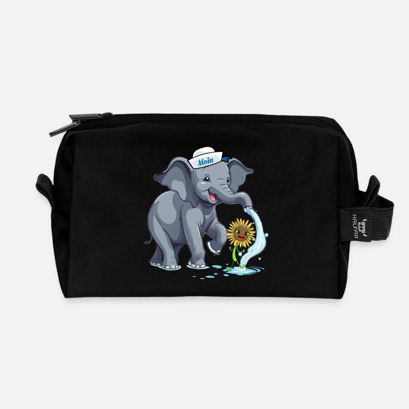 Elefant Elefanten maritim - Recycelte Kulturtasche - Schwarz