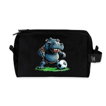 Footballer Hippopotamus - Recycled Toiletry Zip Bag - black - Front