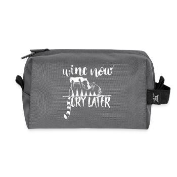 Du vin maintenant, pleure plus tard – Motif de dicton amusant sur le vin - Trousse de toilette en tissu recyclé - anthracite - Devant