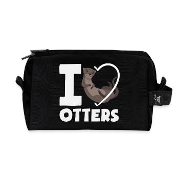 Seeotter Cartoon Herz - Recycelte Kulturtasche - Schwarz - Vorne