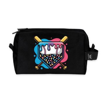 Baseball Home Plate Donut with Sprinkles - Recycled Toiletry Zip Bag - black - Front