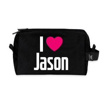 I Love Jason Pinkes Herz Ich liebe Jason - Recycelte Kulturtasche - Schwarz - Vorne