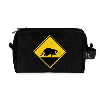 Raccoon Yellow Traffic Sign - Recycled Toiletry Zip Bag - black - Front