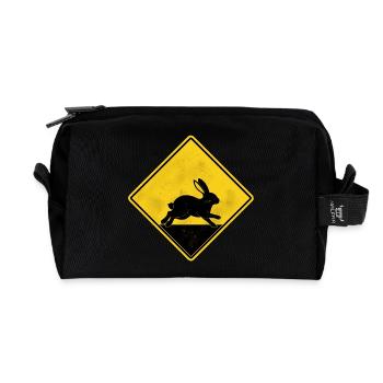 Rabbit yellow road sign - Recycled Toiletry Zip Bag - black - Front