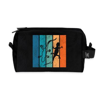 Geckos im Regenbogenstreifen - Recycelte Kulturtasche - Schwarz - Vorne