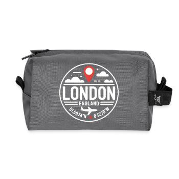 Motif de voyage des coordonnées anglaises de Londres - Trousse de toilette en tissu recyclé - anthracite - Devant