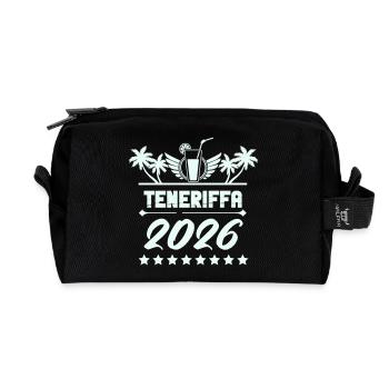Tenerife 2026 Palm Trees Cocktail Design - Recycled Toiletry Zip Bag - black - Front