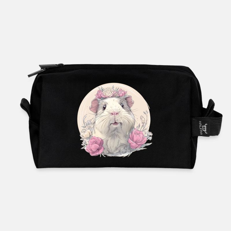 Meerschweinchen mit Blumen - Recycelte Kulturtasche - Schwarz