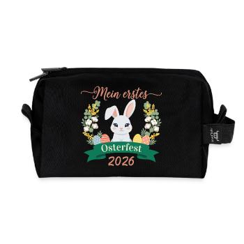 Mein erstes Osterfest 2026 – Süßer Osterhase - Recycelte Kulturtasche - Schwarz - Vorne