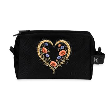 Weizen Herz Mohn Kornblume Blumen Natur Motiv  - Recycelte Kulturtasche - Schwarz - Vorne