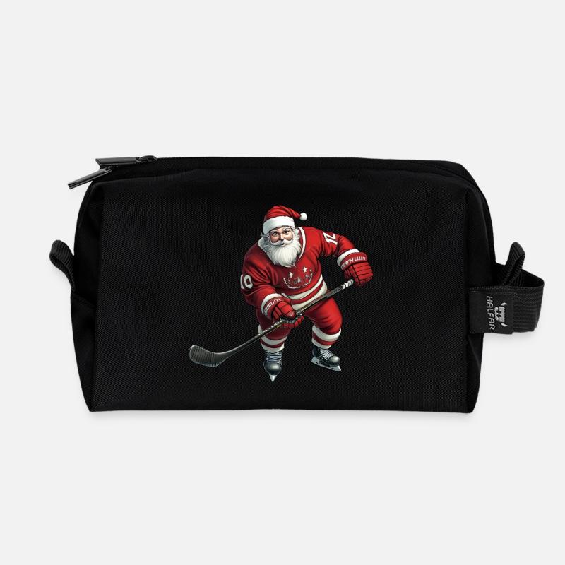 Weihnachten Eishockey - Recycelte Kulturtasche - Schwarz