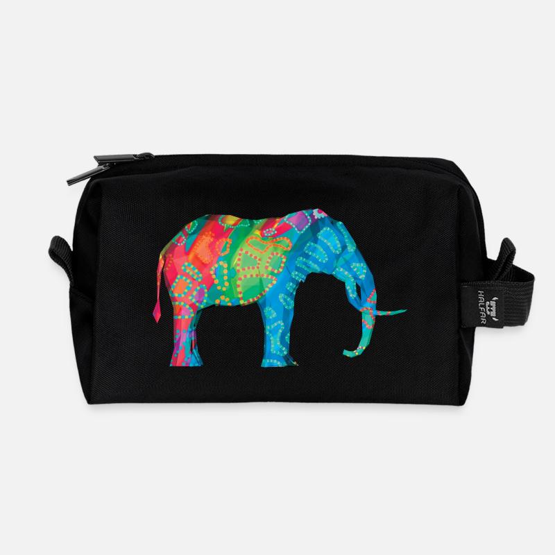 Éléphant coloré avec le dessin original De Hans Hansen - Trousse de toilette en tissu recyclé - noir