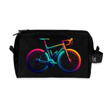 Illustration de cyclisme arc-en-ciel vibrant - Trousse de toilette en tissu recyclé - noir - Devant