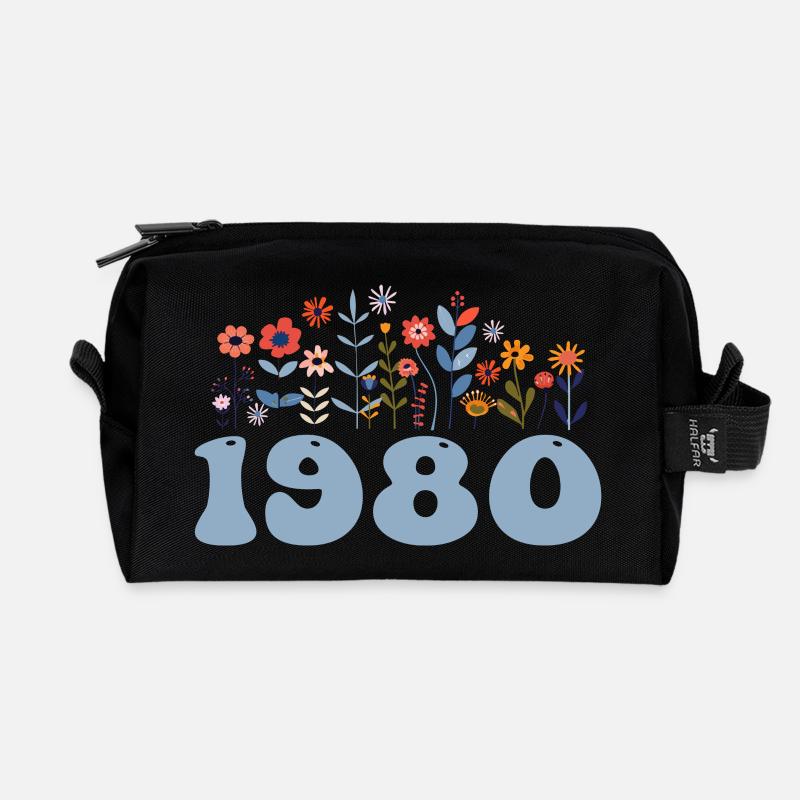 1980 Blumenmuster 1980 Blumen-thema Blumen 1980 - Recycelte Kulturtasche - Schwarz