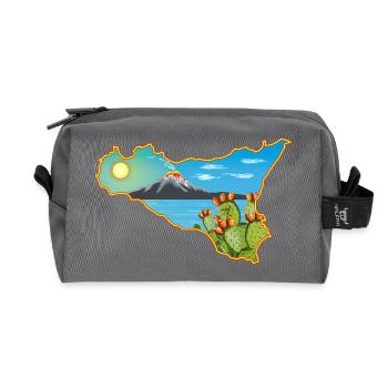 Etna panorama on the map of Sicily - Recycled Toiletry Zip Bag - anthracite - Front