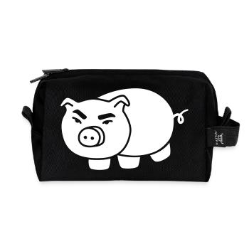 Piggy – Funny Farm Cartoon - Recycled Toiletry Zip Bag - black - Front