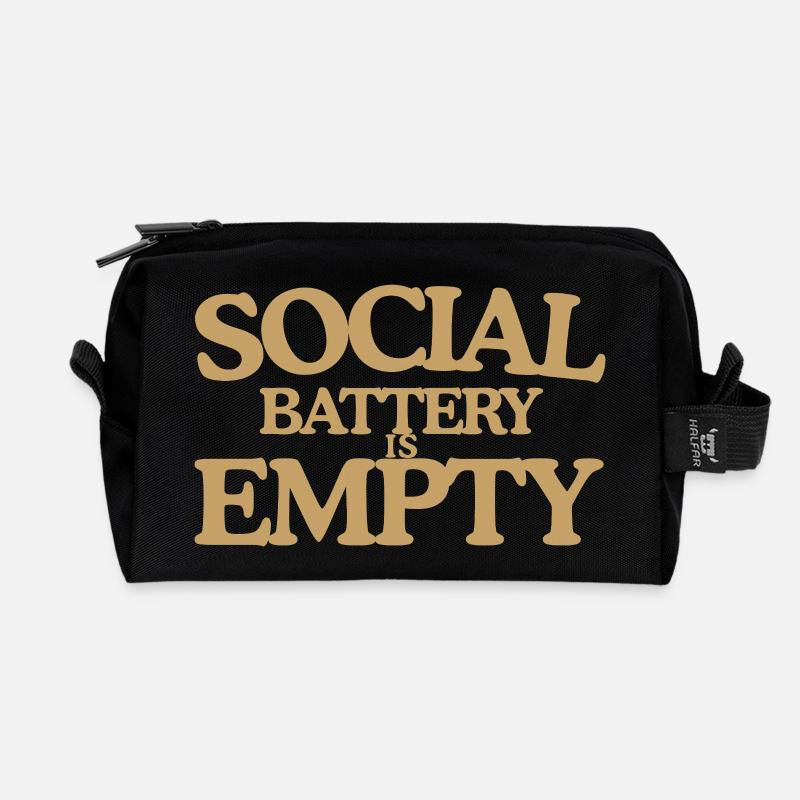 Social Battery is empty Retro Spruch Design - Recycelte Kulturtasche - Schwarz