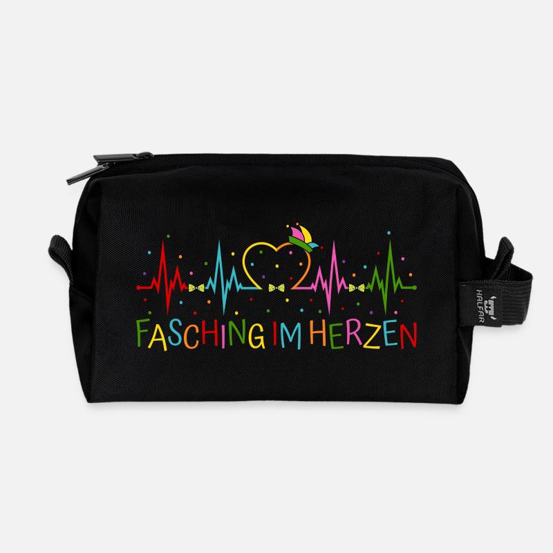 Fasching im Herzen - Recycelte Kulturtasche - Schwarz