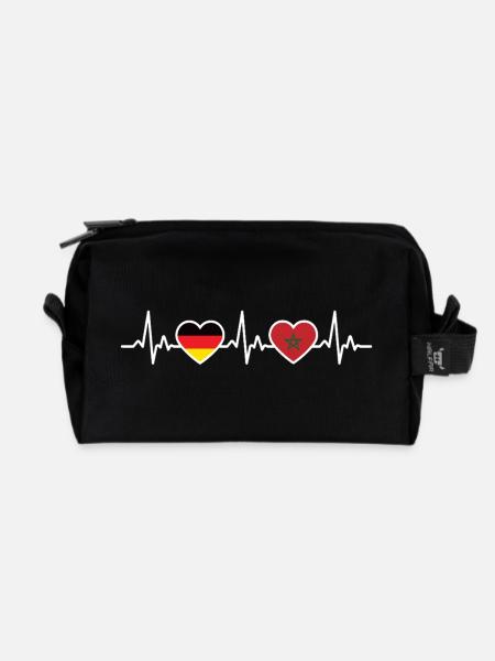 Marokko Deutschland Herzschlag Flagge Marokkane - Recycelte Kulturtasche - Schwarz