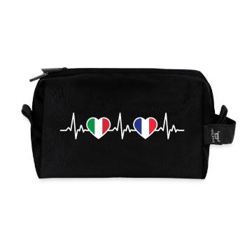 France Italy Vintage Heartbeat Flag - Recycled Toiletry Zip Bag - black - Front