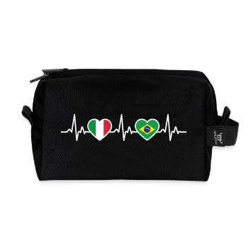 Brazil Italy Heartbeat Flag Brazil - Recycled Toiletry Zip Bag - black - Front