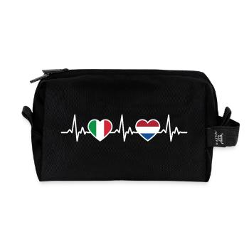 Pays-Bas Italie Néerlandais Heartbeat Flag - Trousse de toilette en tissu recyclé - noir - Devant