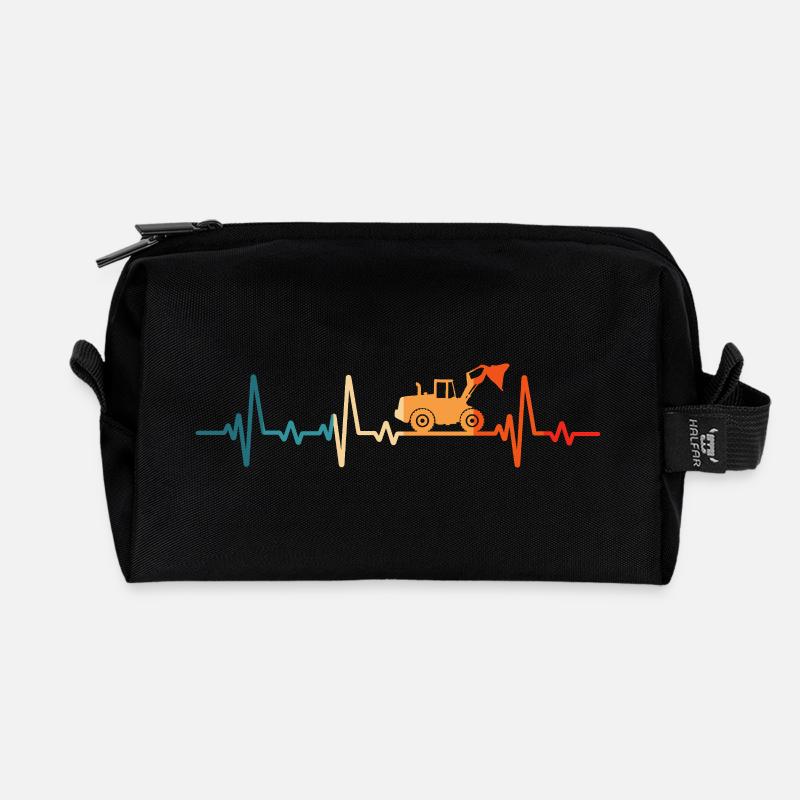 Wheel Loader Driver Heartbeat Retro Wheel Loader - Recycled Toiletry Zip Bag - black