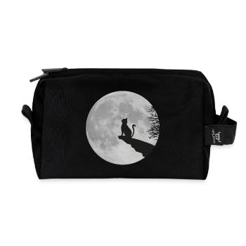Cat moon full moon kitty cat rock - Recycled Toiletry Zip Bag - black - Front