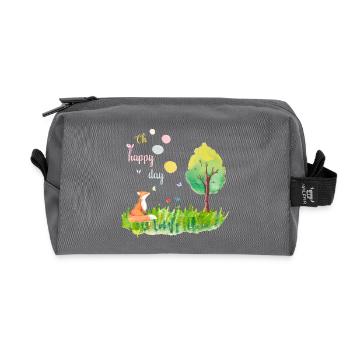 Oh happy day - Fuchs glücklich Tier - Recycelte Kulturtasche - Anthrazit - Vorne