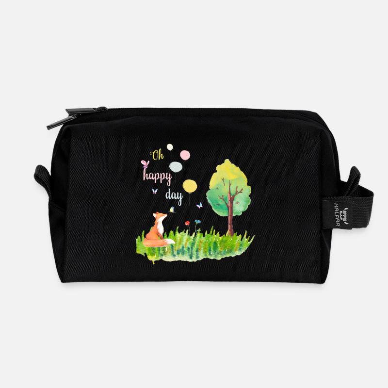 Oh happy day - Fuchs glücklich Tier - Recycelte Kulturtasche - Schwarz