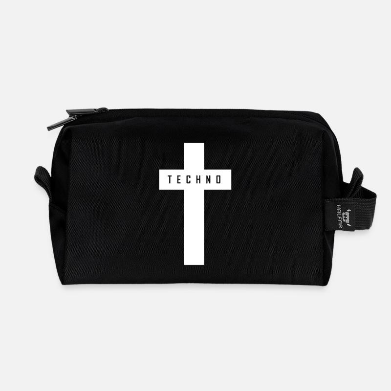 Techno Kreuz Weiß - Recycelte Kulturtasche - Schwarz